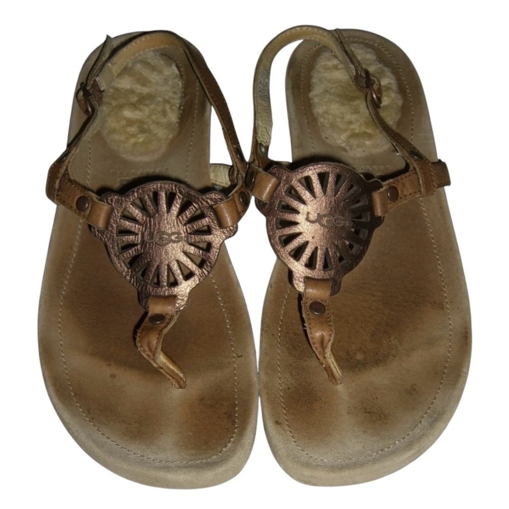 Ugg Sandals Thong Tan Logo Festival Summer Beachy Casual Luxe y2k Coastal Boho 8